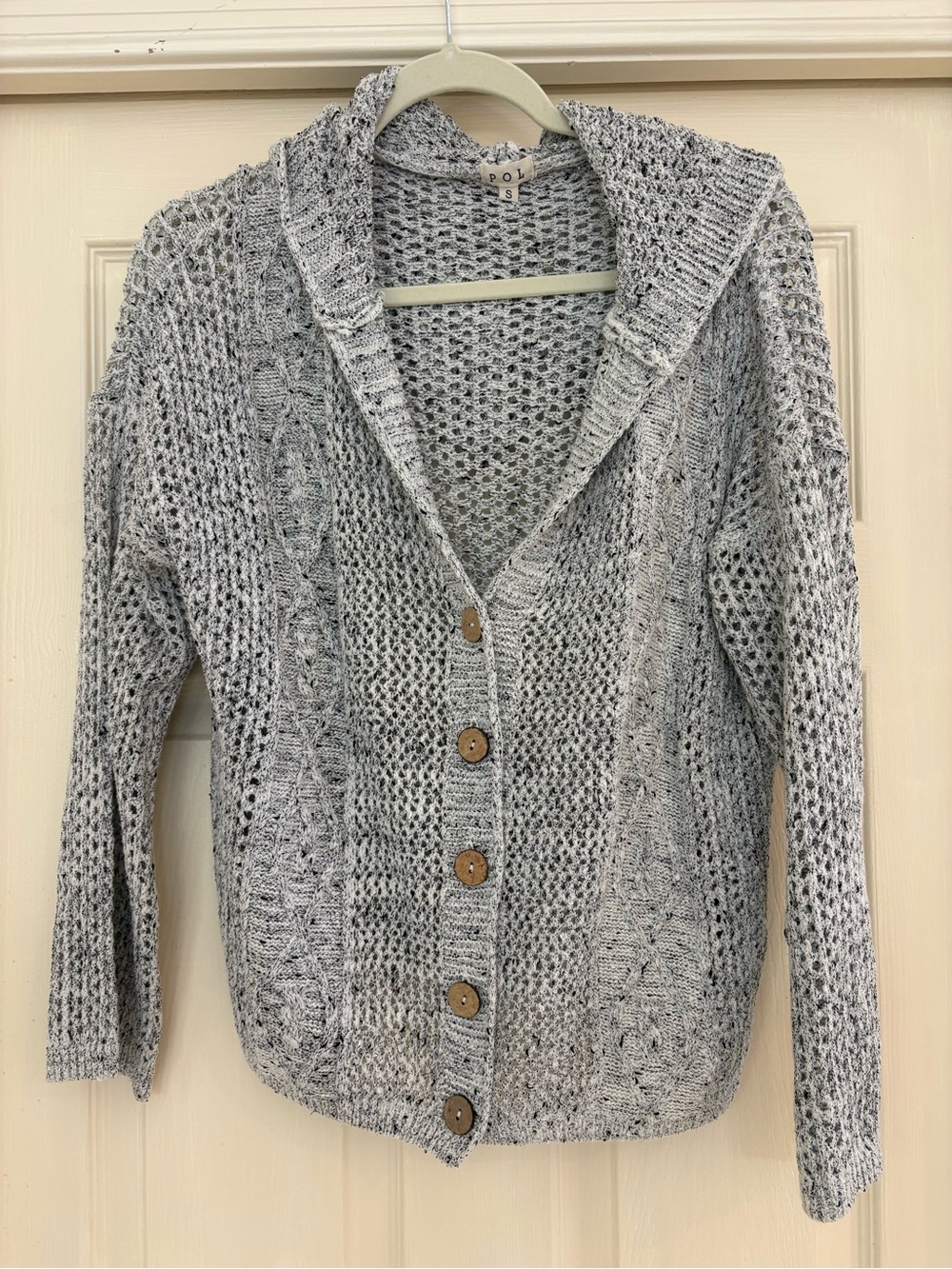 POL Women's Light Gray Hooded Button-Front Sweater Cardigan